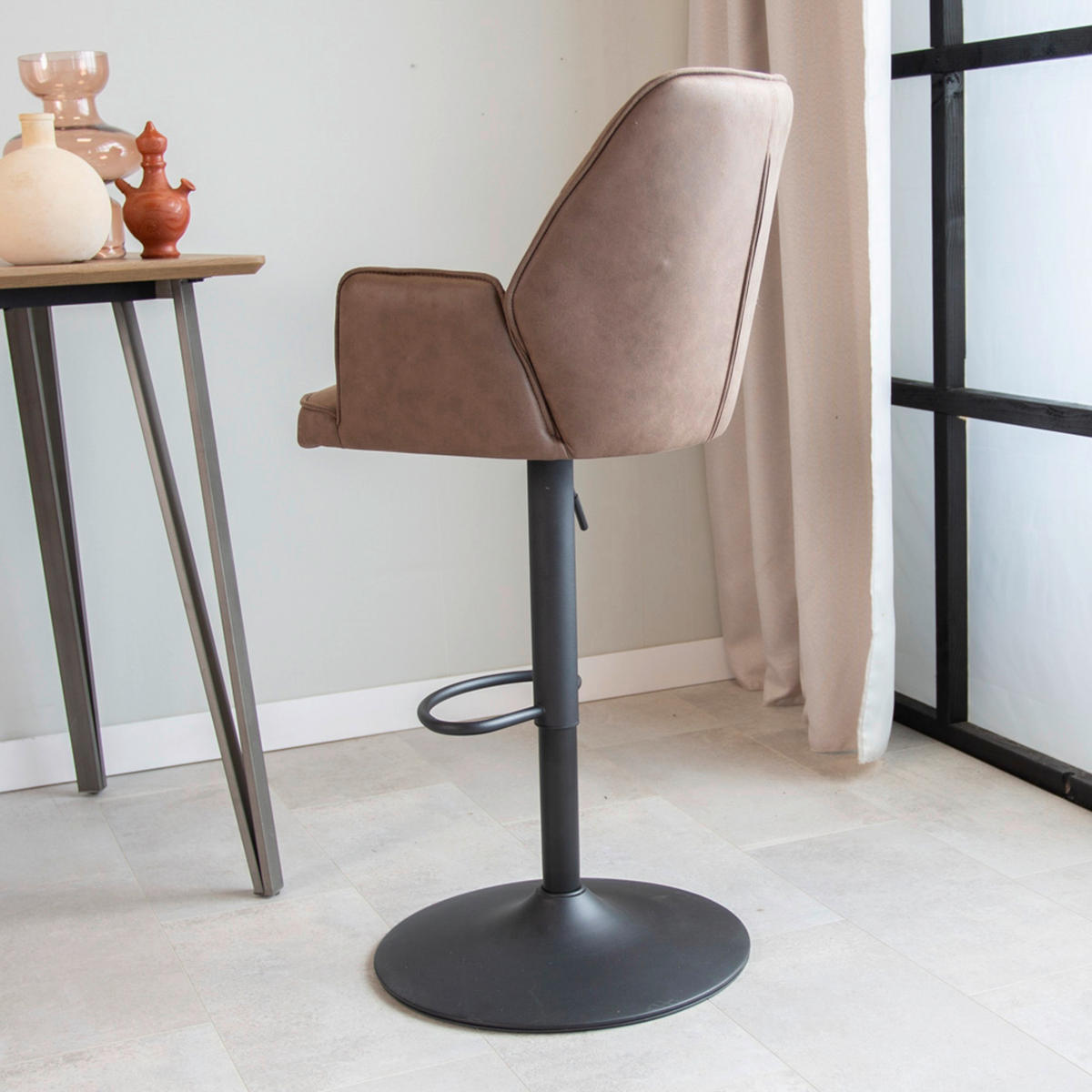 BARHOCKER Mikrofaser Taupe  - Taupe/Schwarz, KONVENTIONELL, Textil/Metall (42/114/52cm) - MID.YOU