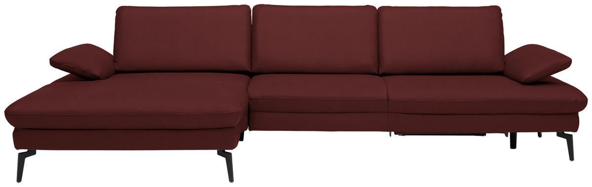ECKSOFA in Echtleder Rot  - Rot/Schwarz, Design, Leder/Metall (157/325cm) - Dieter Knoll