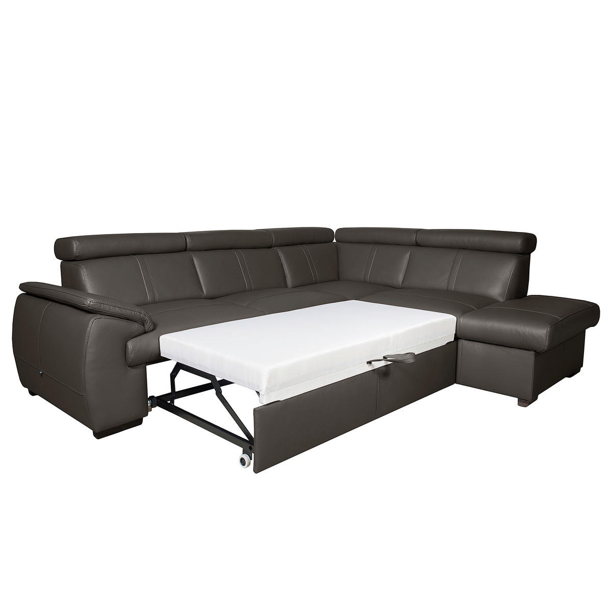 ECKSOFA  in Echtleder Dunkelbraun  - Wengefarben/Dunkelbraun, Design, Leder/Holz (265/211cm) - Livetastic