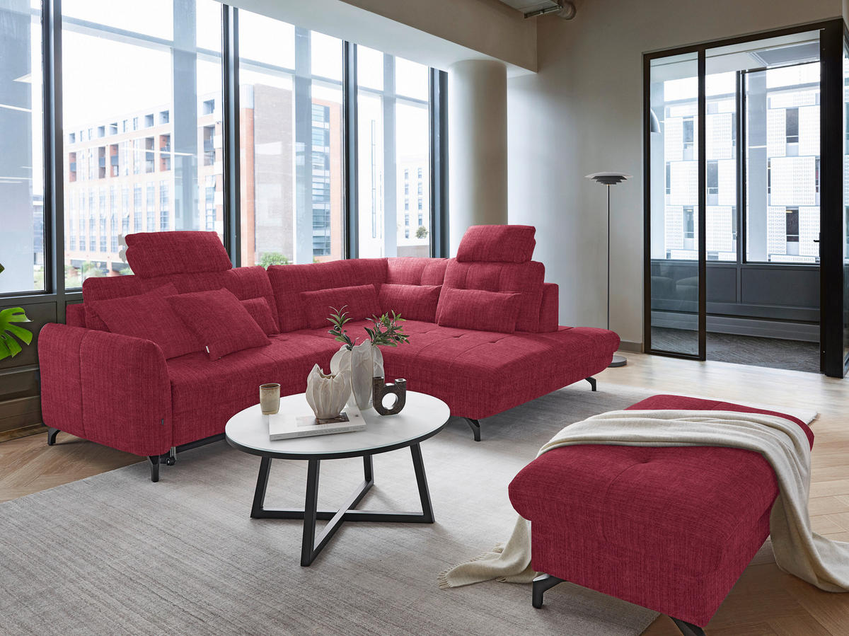 ECKSOFA in Flachgewebe, Leinenoptik Rot  - Rot/Schwarz, Modern, Textil/Metall (247/208cm) - Xora