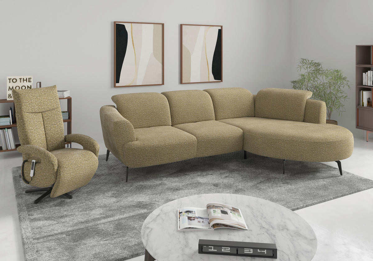ECKSOFA ZOE E Olivgrün Chenille  - Schwarz/Olivgrün, KONVENTIONELL, Textil/Metall (309/199cm) - Sit & More