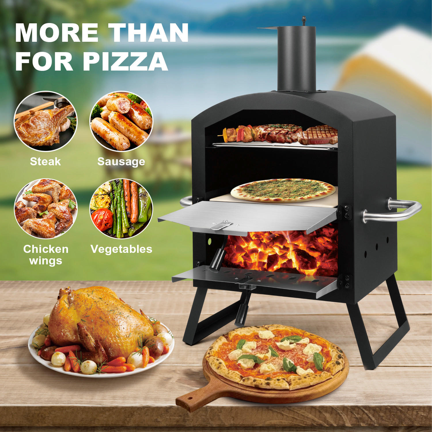 PIZZAOFEN CPO-12363  - Schwarz, KONVENTIONELL, Metall (72/34/31cm) - Ambia Garden