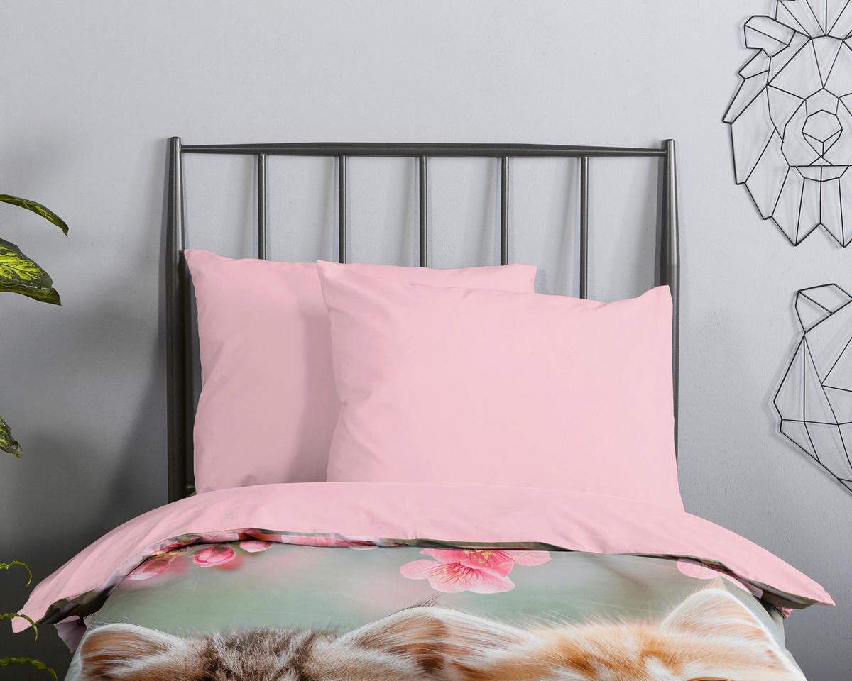 WENDEBETTWÄSCHE 2-teilig Good Morning Renforcé 140/200 cm  - Multicolor/Rosa, Basics, Textil (140/200cm)