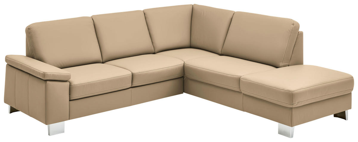 ECKSOFA  in Echtleder Beige  248/235 cm  - Beige/Alufarben, Design, Leder/Metall (248/235cm) - Beldomo Premium