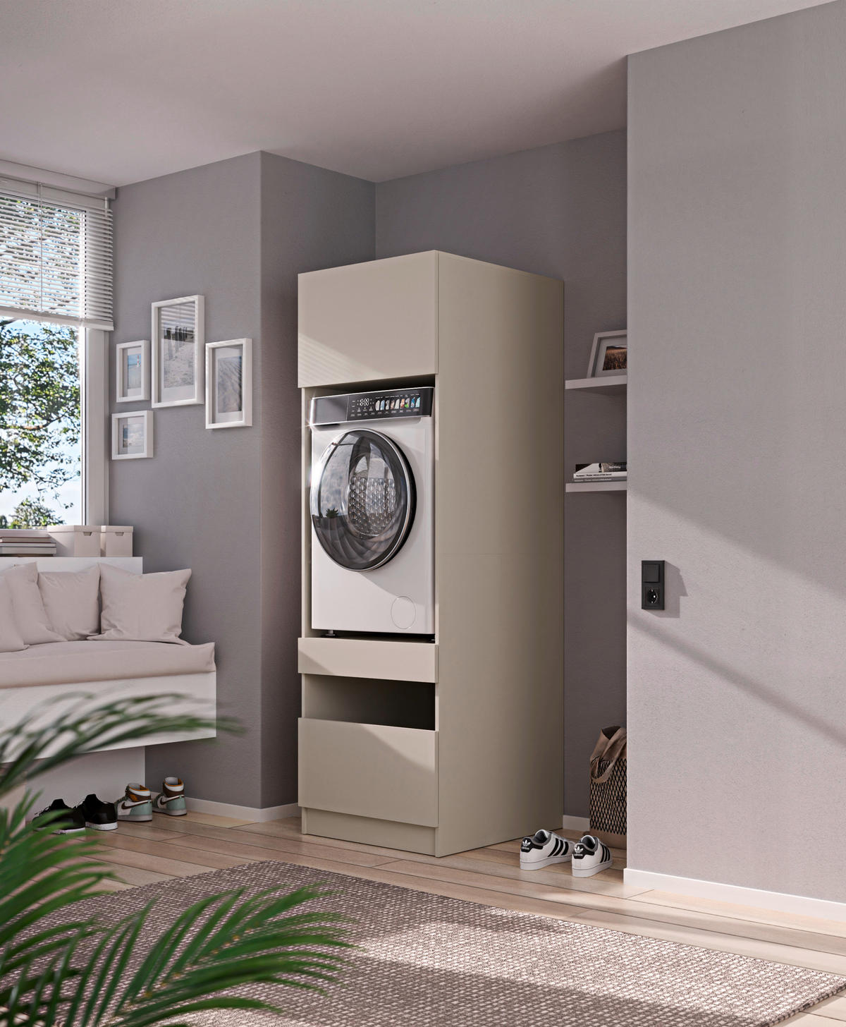 WASCHMASCHINENSCHRANK  68/200/68 cm  - Kaschmir/Schwarz, Design, Holzwerkstoff/Metall (68/200/68cm) - Milino