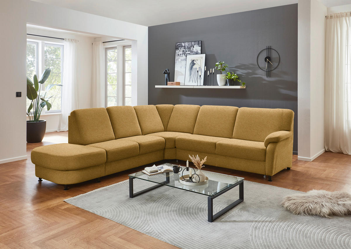 ECKSOFA Flachgewebe Currygelb  - Currygelb/Schwarz, Konventionell, Textil/Metall (287/269cm) - Beldomo System