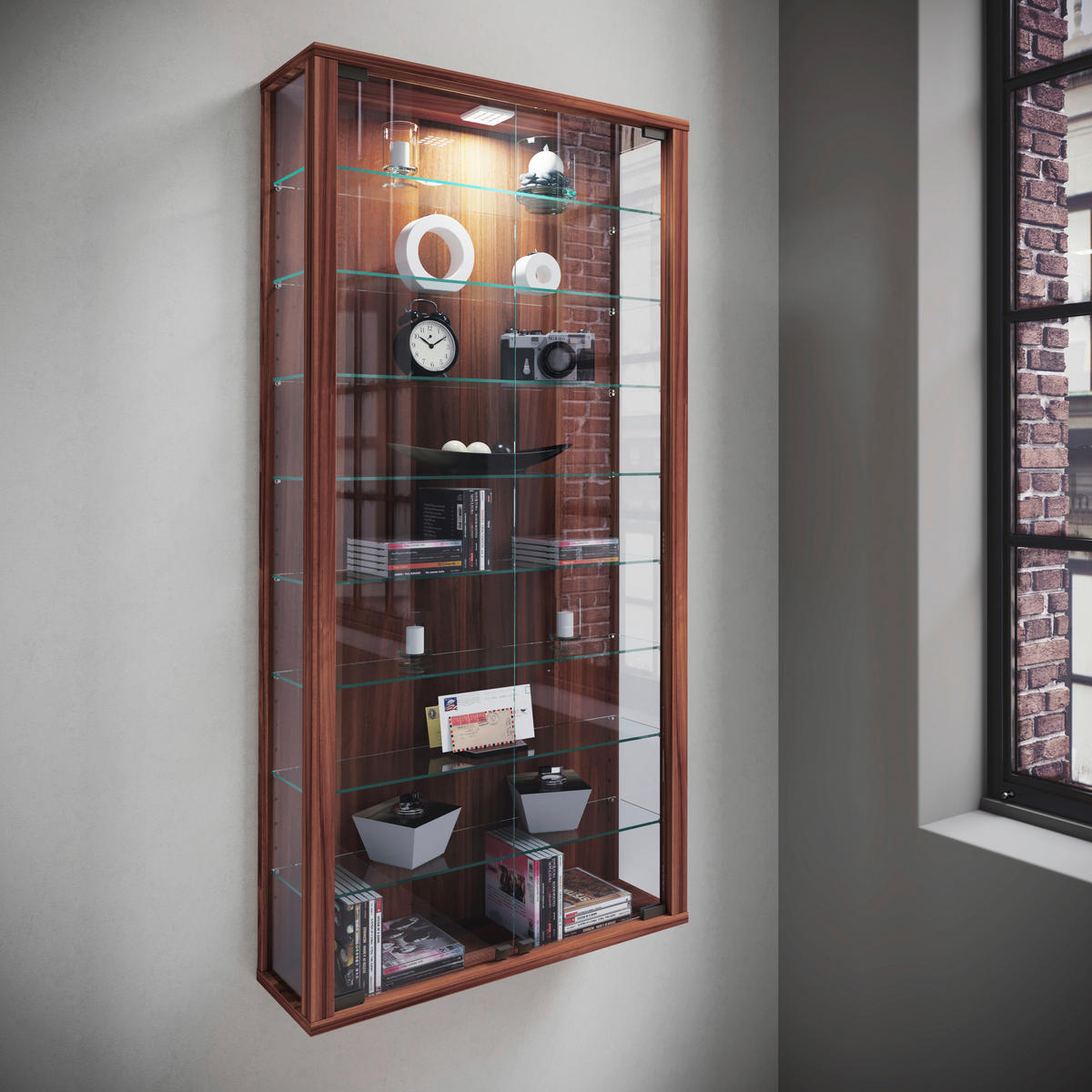 VITRINE in Nussbaumfarben  - Nussbaumfarben/Schwarz, Design, Glas/Holzwerkstoff (59/114/18cm) - MID.YOU