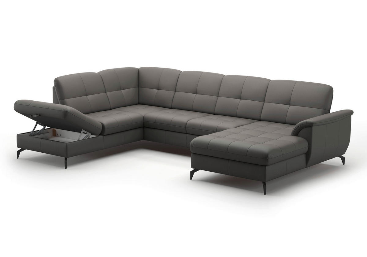 WOHNLANDSCHAFT Mokka Echtleder  - Schwarz/Mokka, MODERN, Leder/Metall (212/319/164cm) - Sit & More