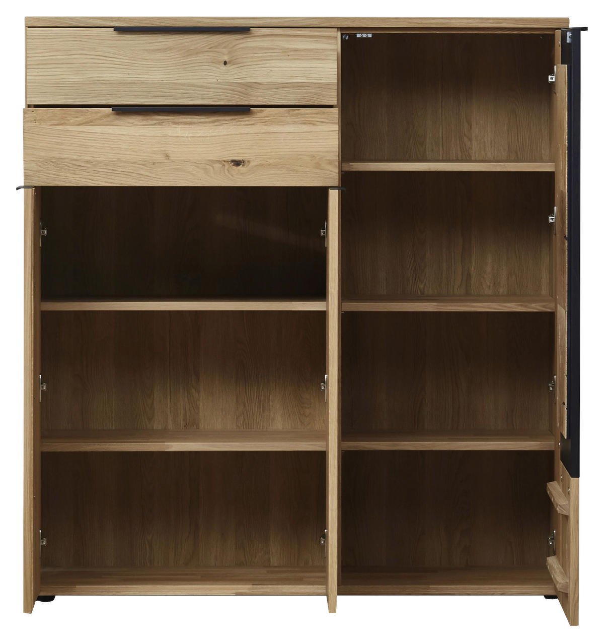 HIGHBOARD Schwarz, Eichefarben  123,9/133,6/37 cm  - Eichefarben/Schwarz, Design, Holz (123,9/133,6/37cm) - Valdera