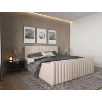 BOXBETT 180/200 cm,  in Creme, gepolstertes Kopfteil, Bettkasten, Topper, Matratzen, H3 + H3 = fest  - Creme/Schwarz, Basics, Kunststoff/Textil (180/200cm) - Chameo