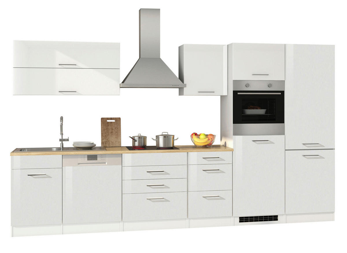 KÜCHENBLOCK 360 cm   in Weiss, Weiss Hochglanz  - Weiss Hochglanz/Chromfarben, Modern, Holzwerkstoff/Metall (360cm) - Held