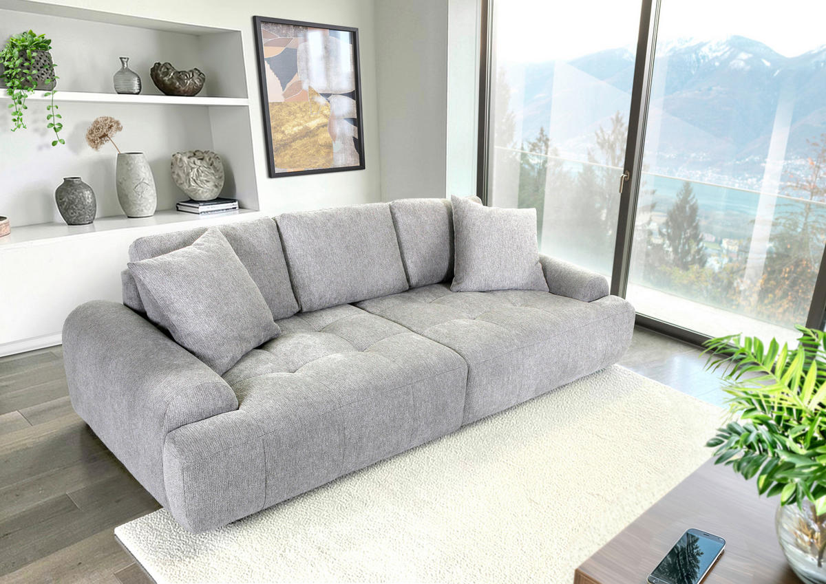 BIGSOFA Flachgewebe Grau  - Schwarz/Grau, KONVENTIONELL, Kunststoff/Textil (276/95/130cm) - Carryhome