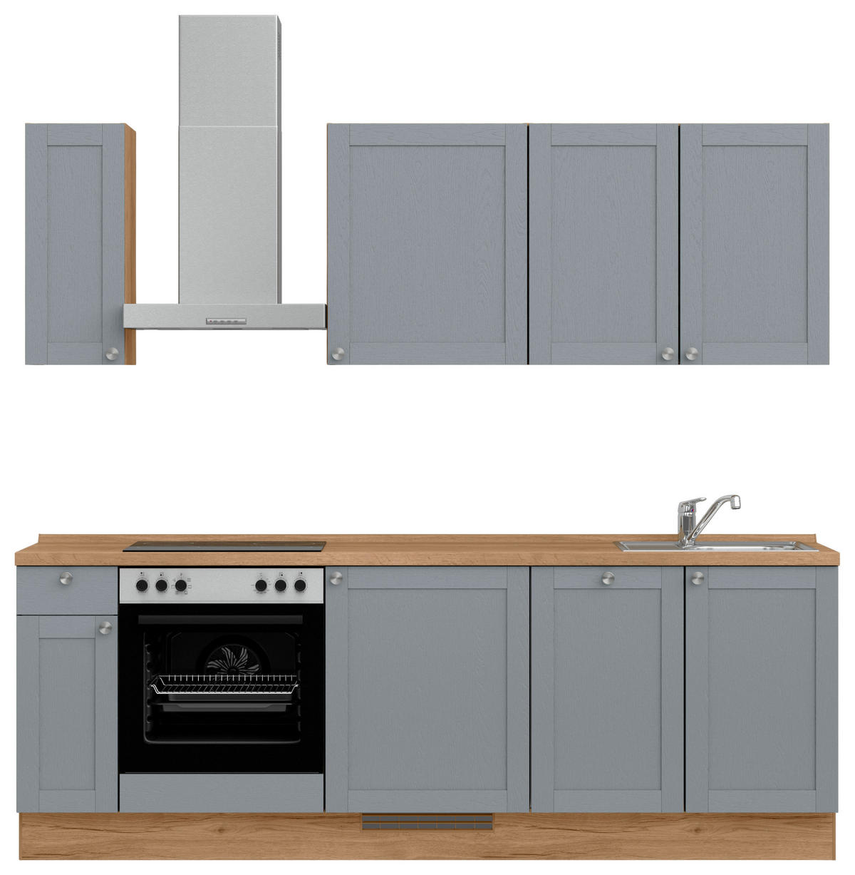 KÜCHENBLOCK Frame 240 cm  in Eichefarben, Blaugrau  - Edelstahlfarben/Eichefarben, MODERN, Holzwerkstoff/Metall (240cm) - Nobilia