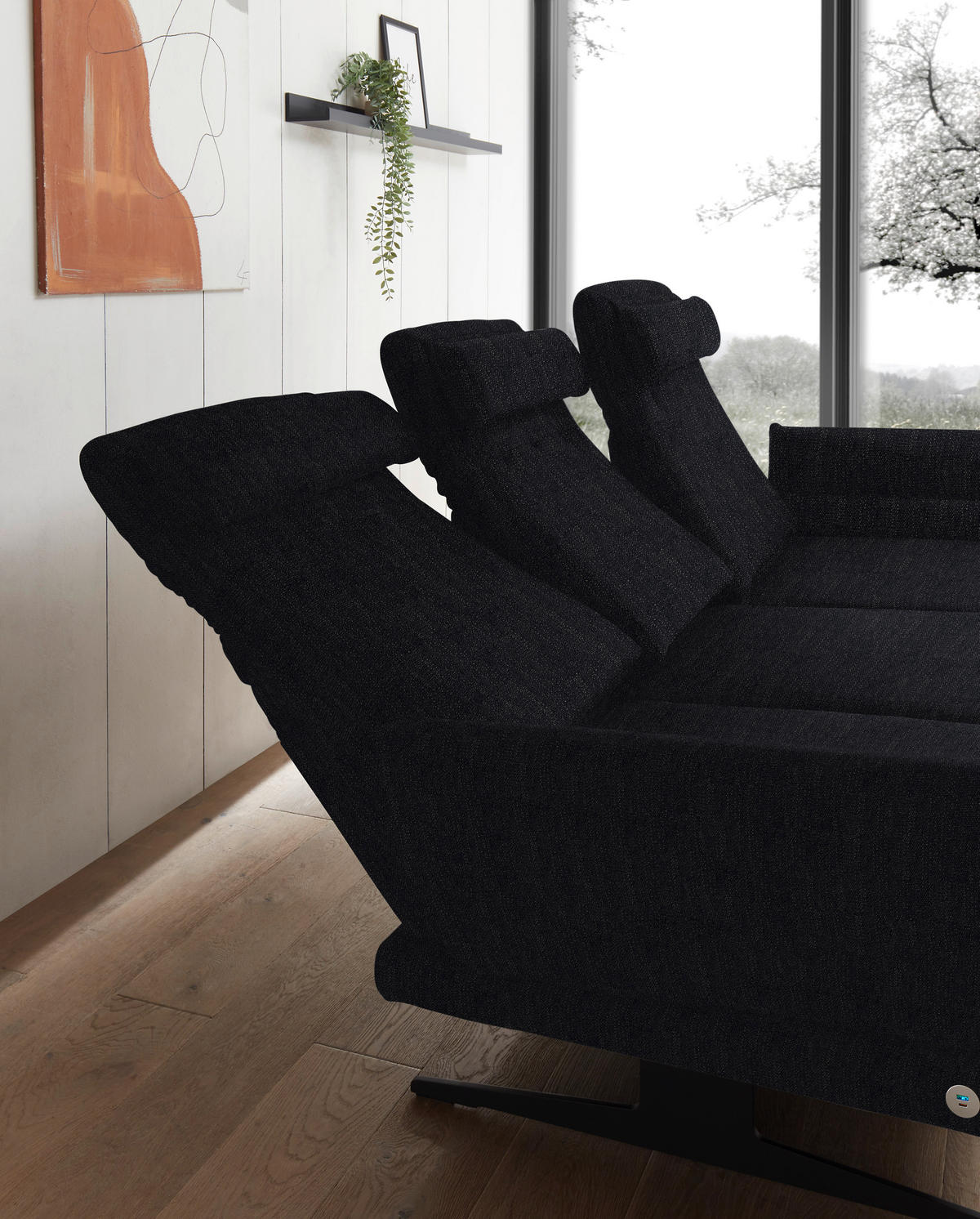 ECKSOFA in Flachgewebe Schwarz  279-327/176-217 cm  - Schwarz, Design, Textil/Metall (279-327/176-217cm) - Dieter Knoll