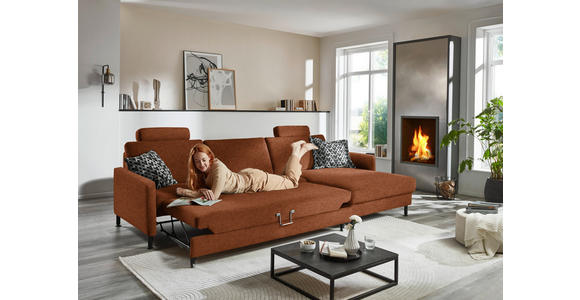 ECKSOFA  in Chenille, Flachgewebe Rostfarben  316/175 cm  - Rostfarben/Schwarz, Design, Textil/Metall (316/175cm) - Dieter Knoll