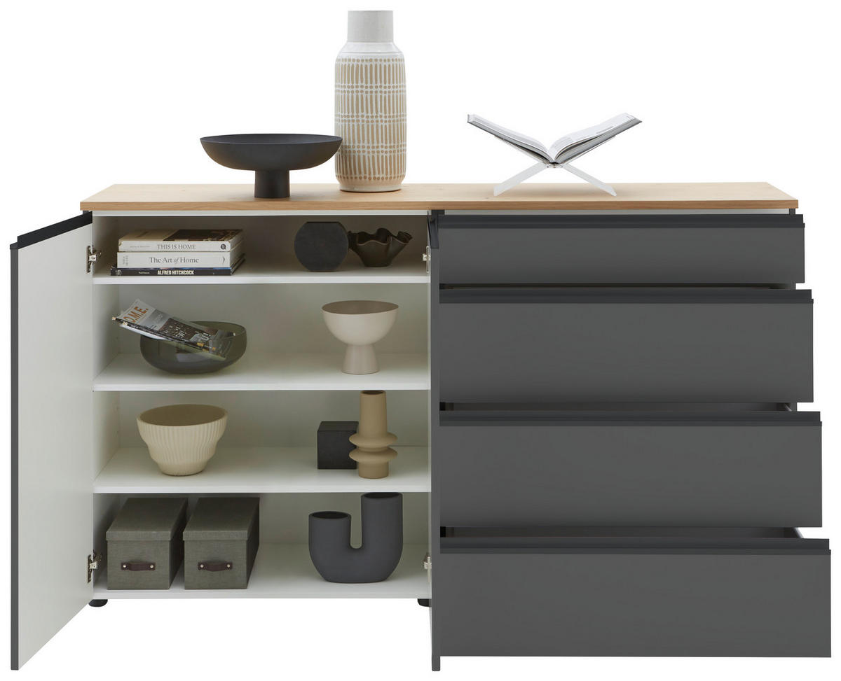 SIDEBOARD 180/102/41 cm  in Grau, Eichefarben  - Eichefarben/Schwarz, Design, Holz/Holzwerkstoff (180/102/41cm) - Dieter Knoll