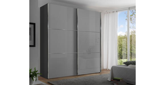 SCHWEBETÜRENSCHRANK 188/222/68 cm 2-türig  - Chromfarben/Dunkelgrau, KONVENTIONELL, Glas/Holzwerkstoff (188/222/68cm) - Moderano