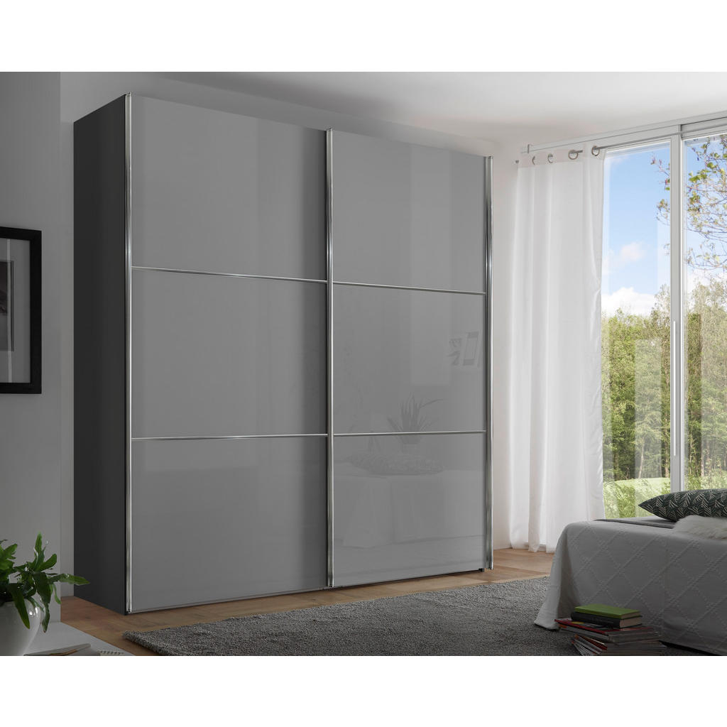 Thumbnail - Moderano Schwebetürenschrank, Hellgrau, Dunkelgrau, Metall, 8 Fächer, 2 Schubladen, 167x222x68 cm, Goldenes M, BQ - Bünd...