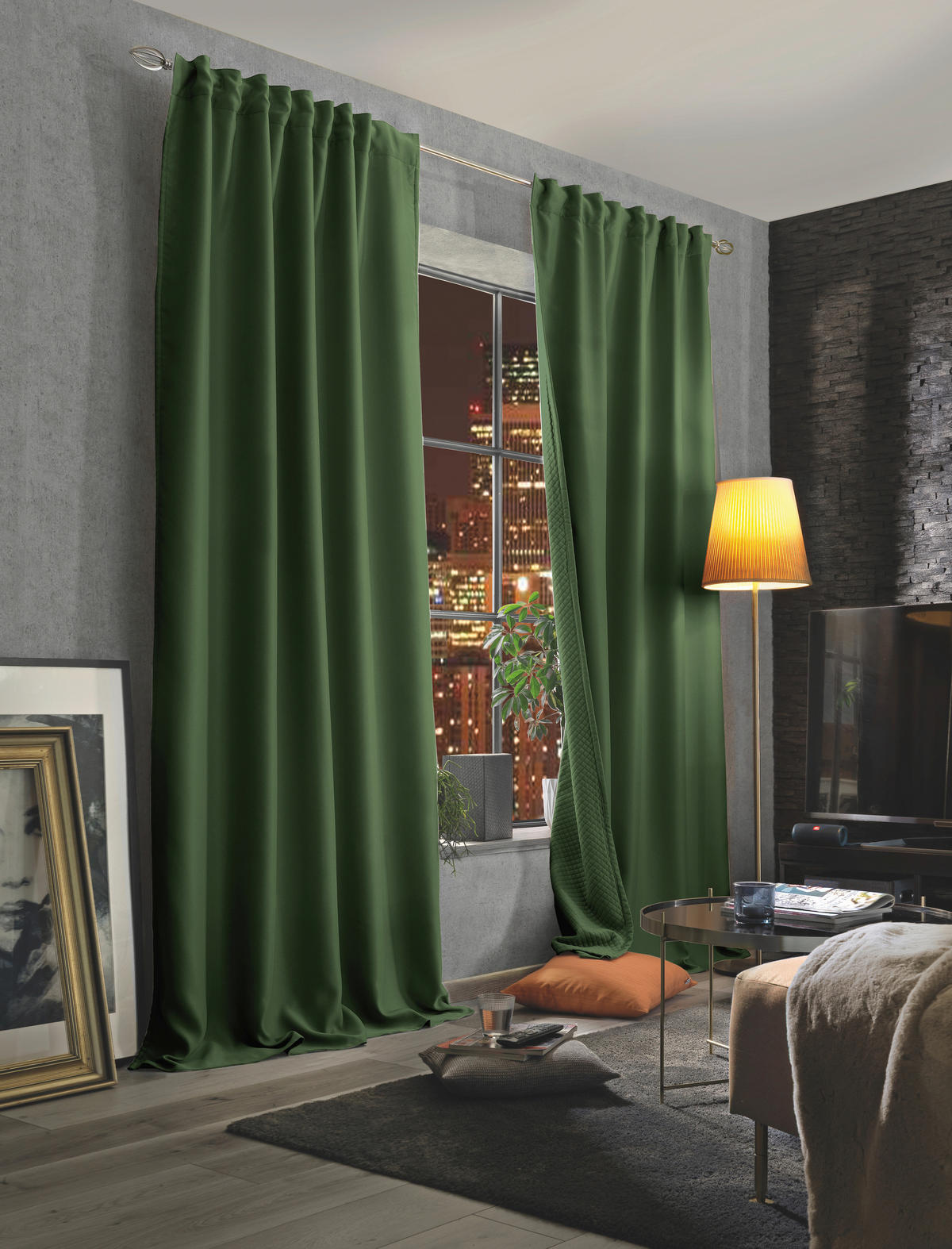 LÄRMSCHUTZVORHANG ACUSTICO Verdunkelung 135/160 cm   - Olivgrün, Textil (135/160cm) - HOMEBasics
