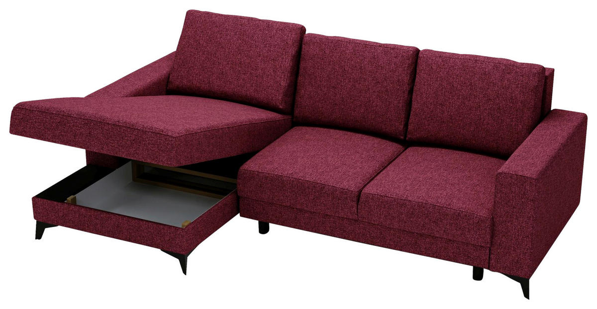 ECKSOFA in Flachgewebe Rot  - Rot/Schwarz, Design, Textil/Metall (156/244cm) - Livetastic