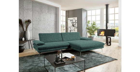 ECKSOFA in Velours Blau, Grün 284/184 cm - Blau/Schwarz, Design, Textil/Metall (284/184cm) - Dieter Knoll