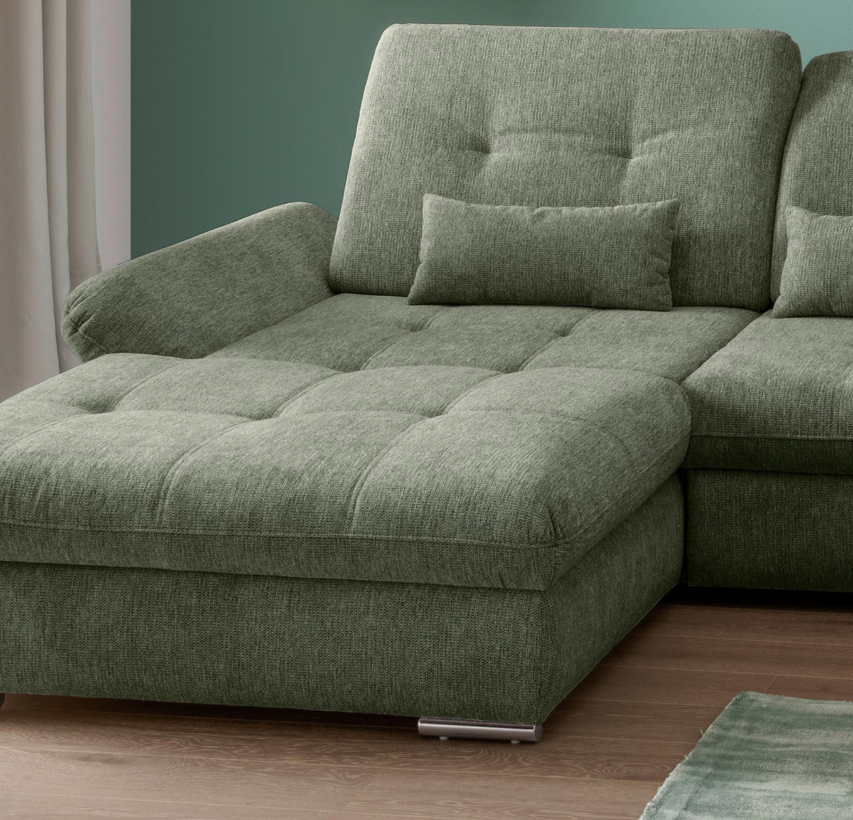 WOHNLANDSCHAFT in Chenille Dunkelgrün  - Chromfarben/Dunkelgrün, Design, Textil/Metall (195/376/254cm) - Livetastic