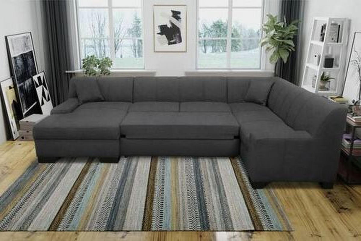WOHNLANDSCHAFT Dunkelgrau Webstoff  - Wengefarben/Dunkelgrau, Design, Holz/Textil (153/328/212cm) - MID.YOU