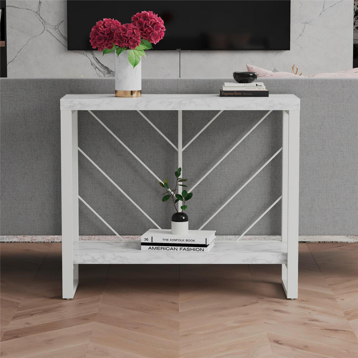 KONSOLENTISCH Weiß  - Weiß, Design, Holzwerkstoff/Metall (90/30/77cm) - MID.YOU