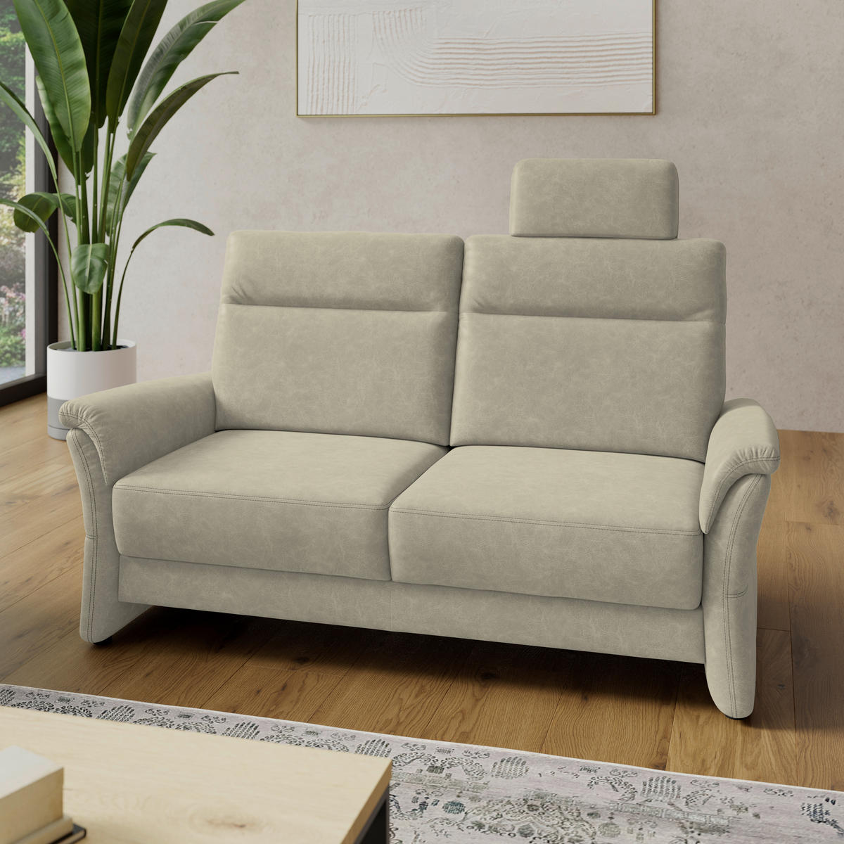2,5-SITZER Mikrofaser Hellgrau  - Hellgrau/Schwarz, Konventionell, Kunststoff/Textil (170/99/91cm) - Elegando