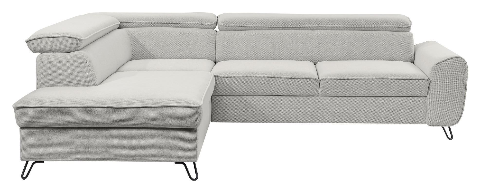 ECKSOFA inkl. Funktion Hellgrau Flachgewebe  - Hellgrau/Schwarz, Design, Textil/Metall (200/250cm) - Stylife