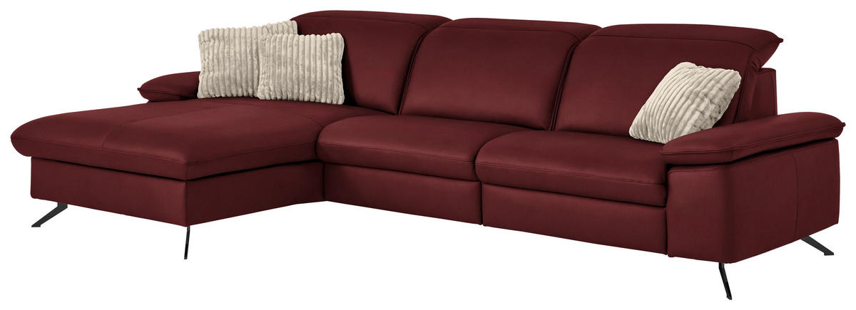 ECKSOFA  Echtleder Rot  - Rot/Schwarz, Design, Leder/Metall (169/307cm) - Beldomo Premium
