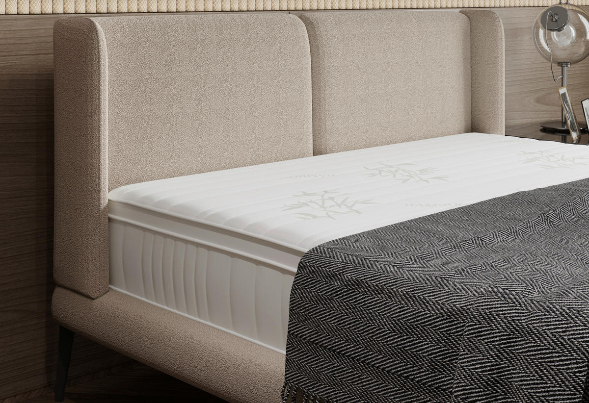 KÁRPITOZOTT ÁGY 180/200 cm  konyak  - fekete/krém, Modern, textil/fém (180/200cm) - Livetastic