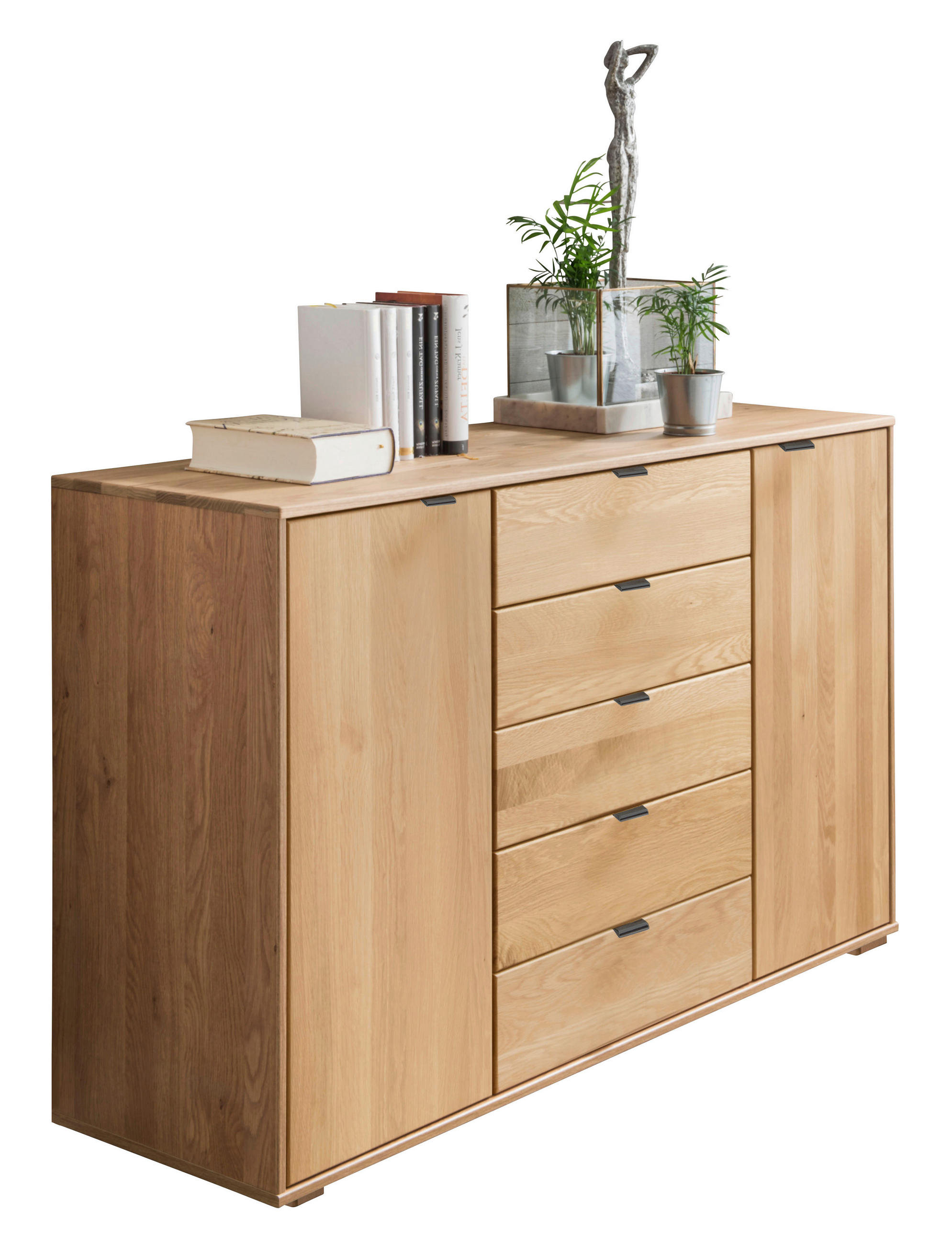 KOMMODE , 141/86/43 cm, 5 Schublade(n)  - Schieferfarben/Eichefarben, Design, Holz/Metall (141/86/43cm) - Dieter Knoll