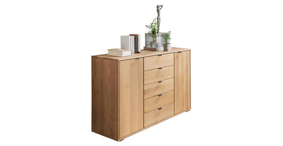 KOMMODE , 141/86/43 cm, 5 Schublade(n)  - Schieferfarben/Eichefarben, Design, Holz/Metall (141/86/43cm) - Dieter Knoll