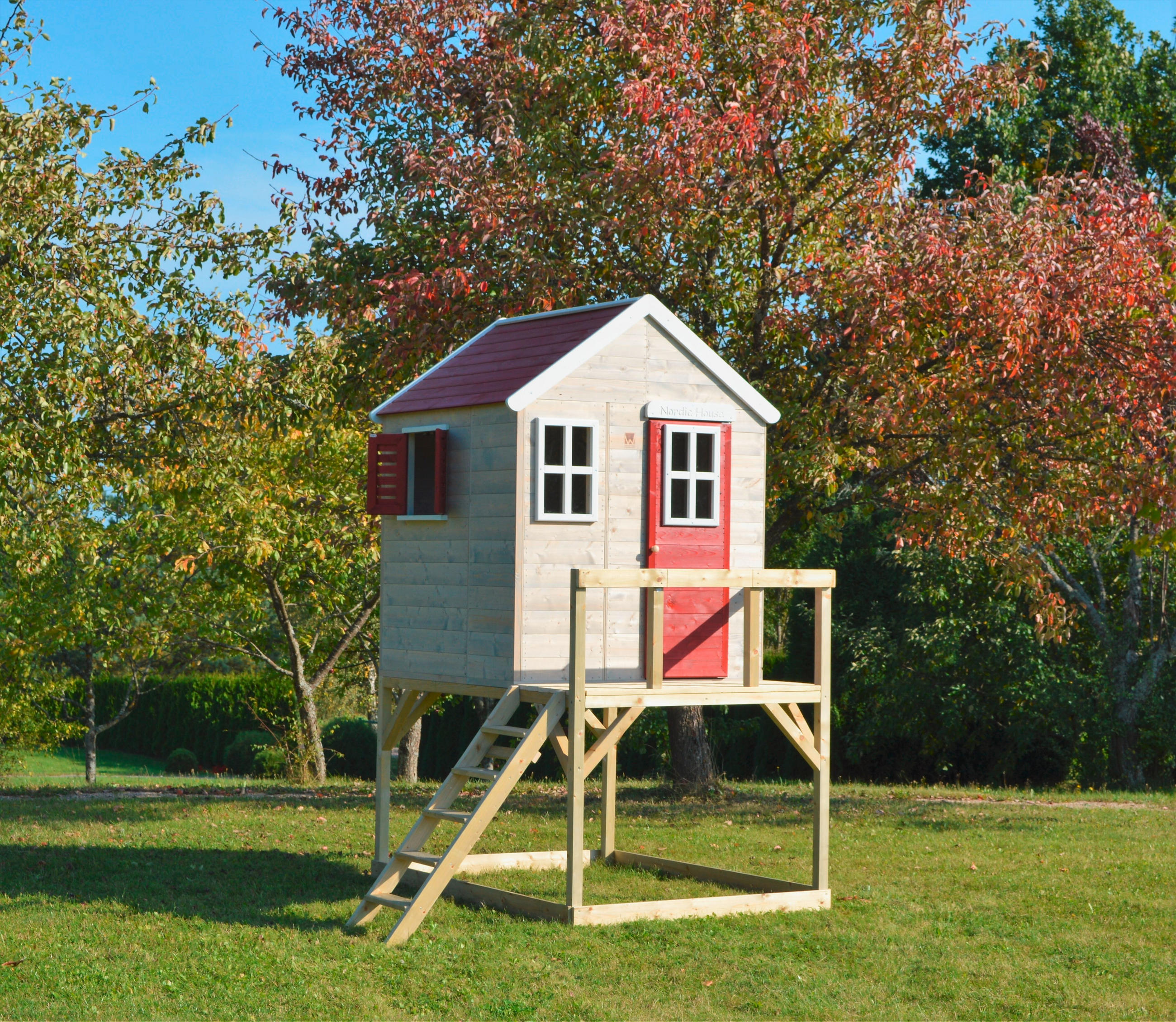 SPIELHAUS 197/242/290 cm  - Rot/Naturfarben, KONVENTIONELL, Holz (197/242/290cm)