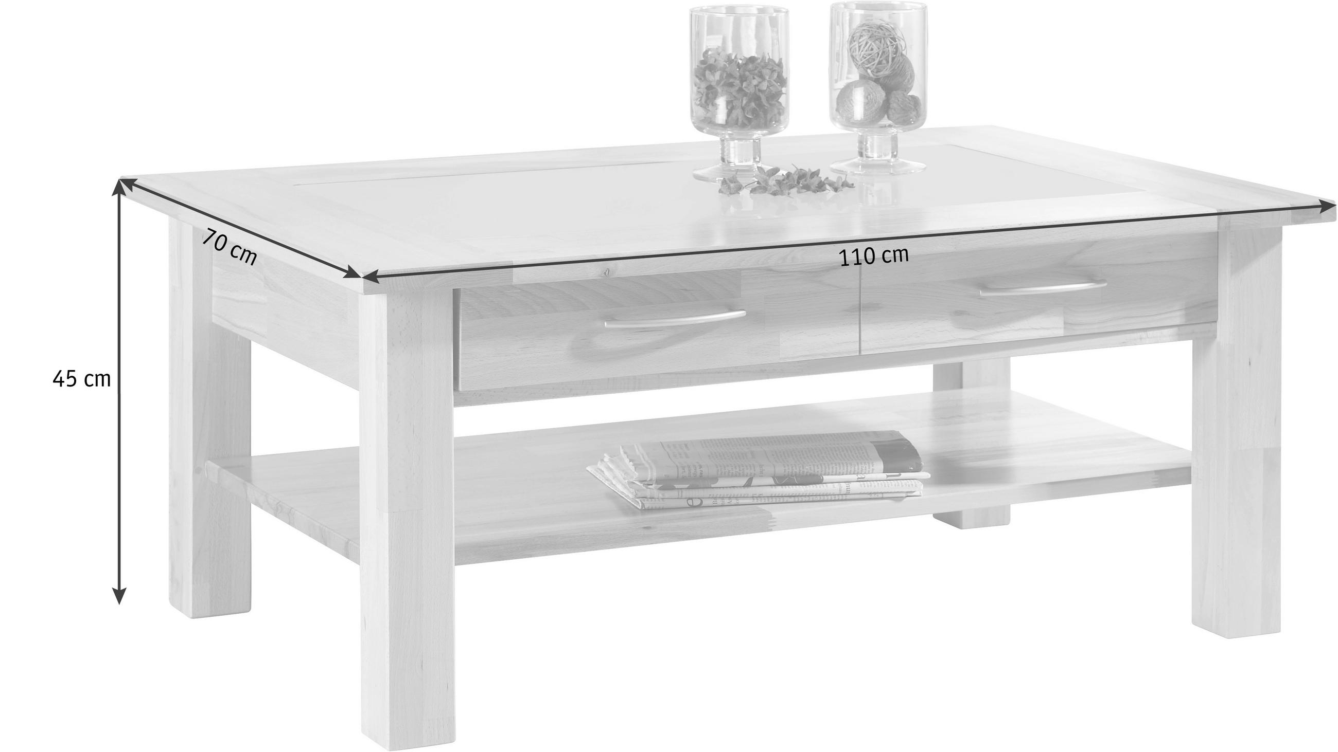 COUCHTISCH Kernbuche vollmassiv Milchglas 110/70/45 cm rechteckig Buchefarben  - Buchefarben, Design, Glas/Holz (110/70/45cm) - Linea Natura