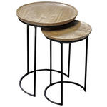BEISTELLTISCHSET Teakholz massiv rund Schwarz, Teakfarben  - Schwarz/Teakfarben, LIFESTYLE, Holz/Metall (28/44/28cm) - Landscape