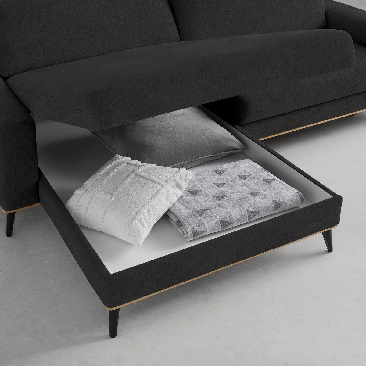ECKSOFA in Lederlook, Mikrofaser Dunkelgrau  - Dunkelgrau/Schwarz, Konventionell, Holz/Textil (167/234cm) - MID.YOU