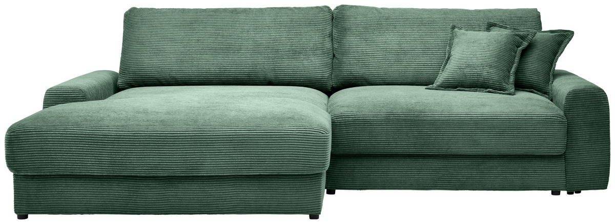 ECKSOFA in Cord Dunkelgrün  180/300 cm  - Dunkelgrün/Schwarz, MODERN, Kunststoff/Textil (180/300cm) - Carryhome