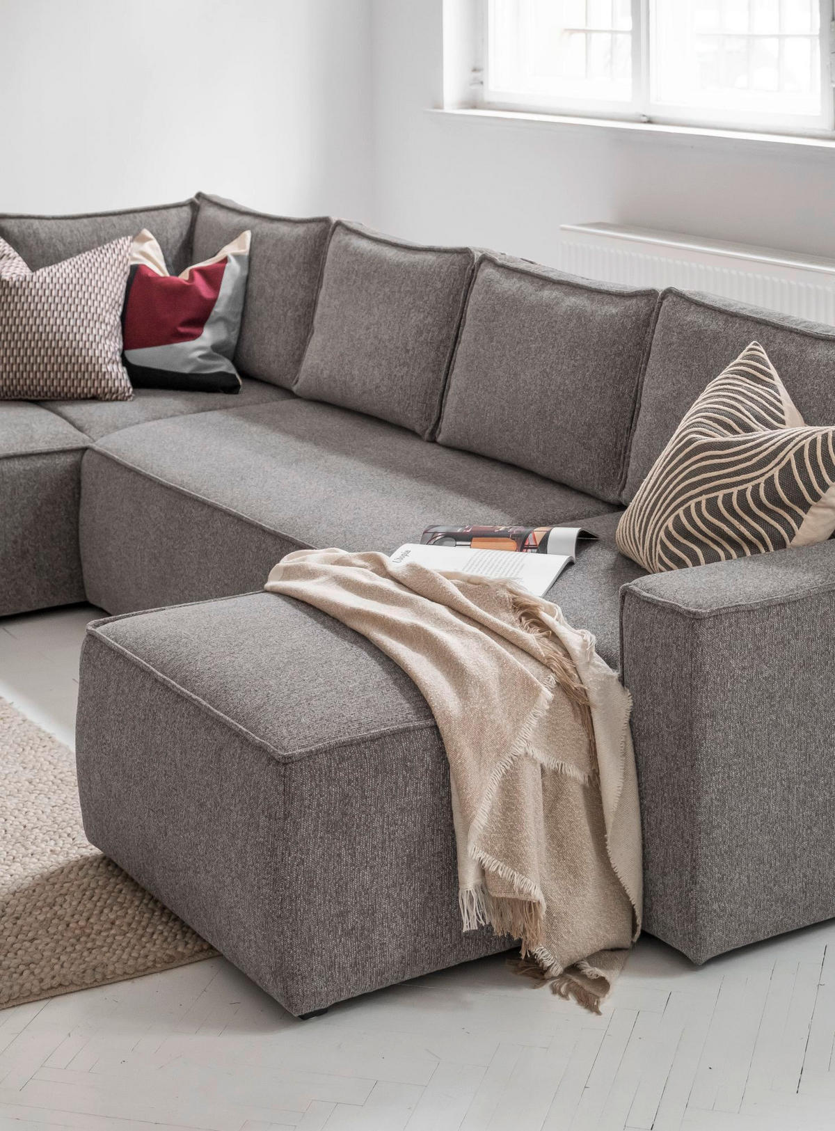 SJEDEĆA GARNITURA tekstil  siva   - bijela/siva, Design, tekstil/plastika (194/322/156cm) - MID.YOU