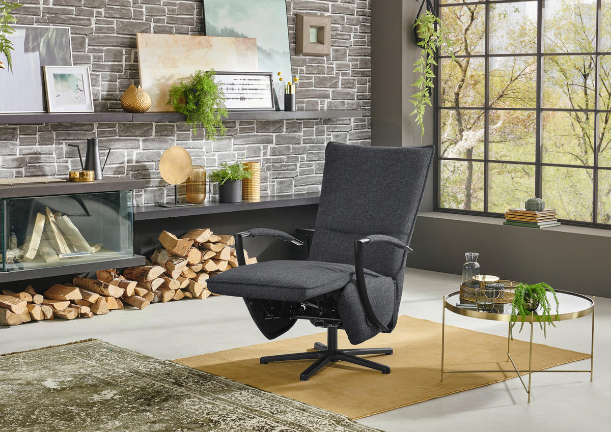 RELAXSESSEL in Textil Anthrazit, Schwarz  - Anthrazit/Schwarz, Design, Textil/Metall (66/110-114/84cm) - Moderano