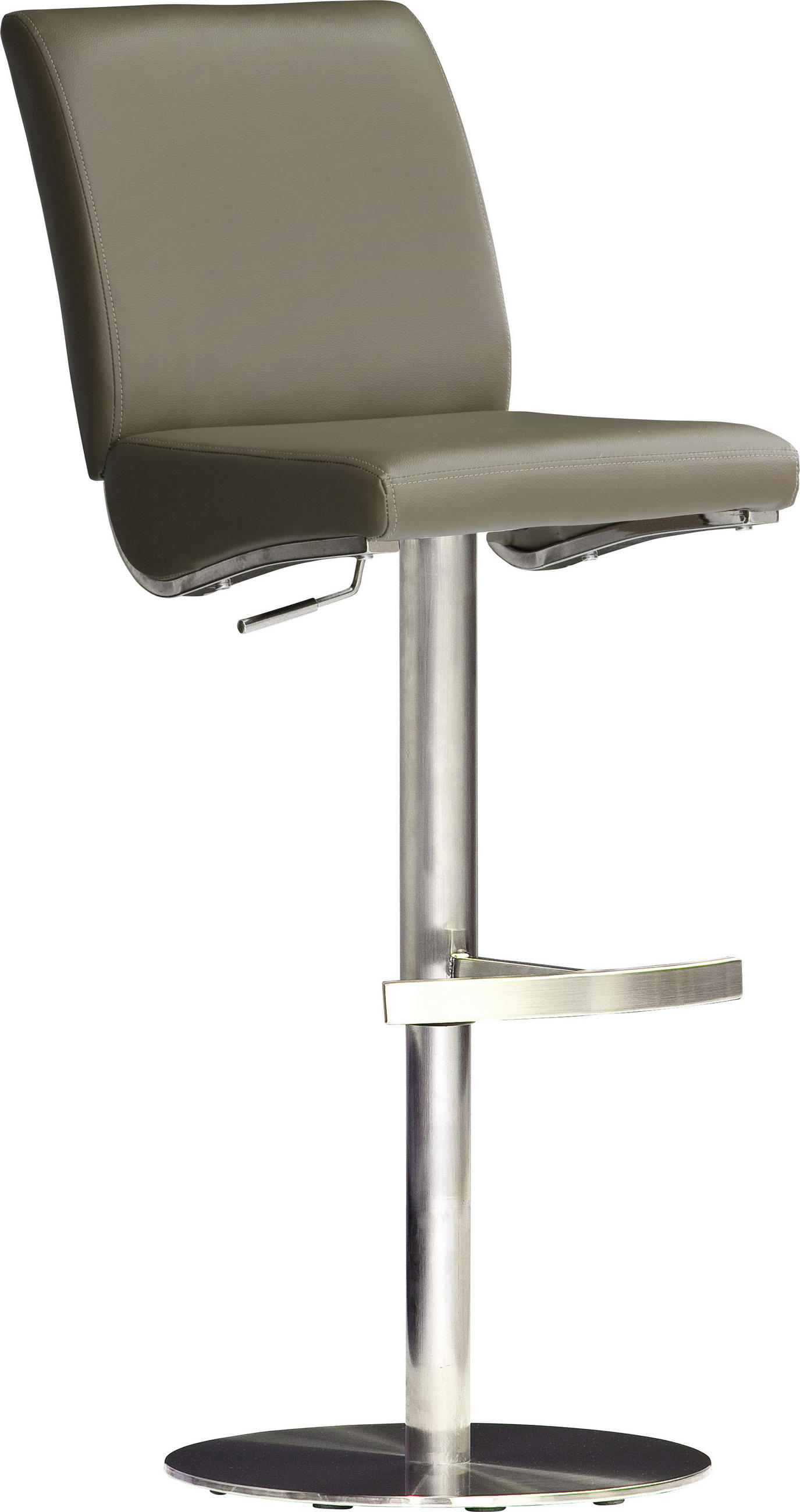 Barhocker in Metall, Leder Edelstahlfarben, Hellbraun