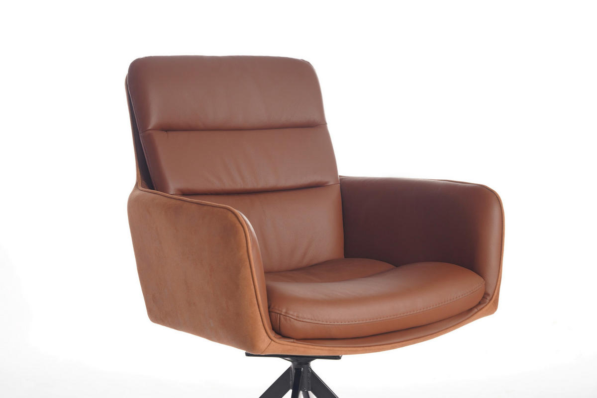 ARMLEHNSTUHL  in Eisen Mikrofaser Echtleder pigmentiert  - Cognac/Schwarz, Design, Leder/Textil (58/89/67cm) - Xora