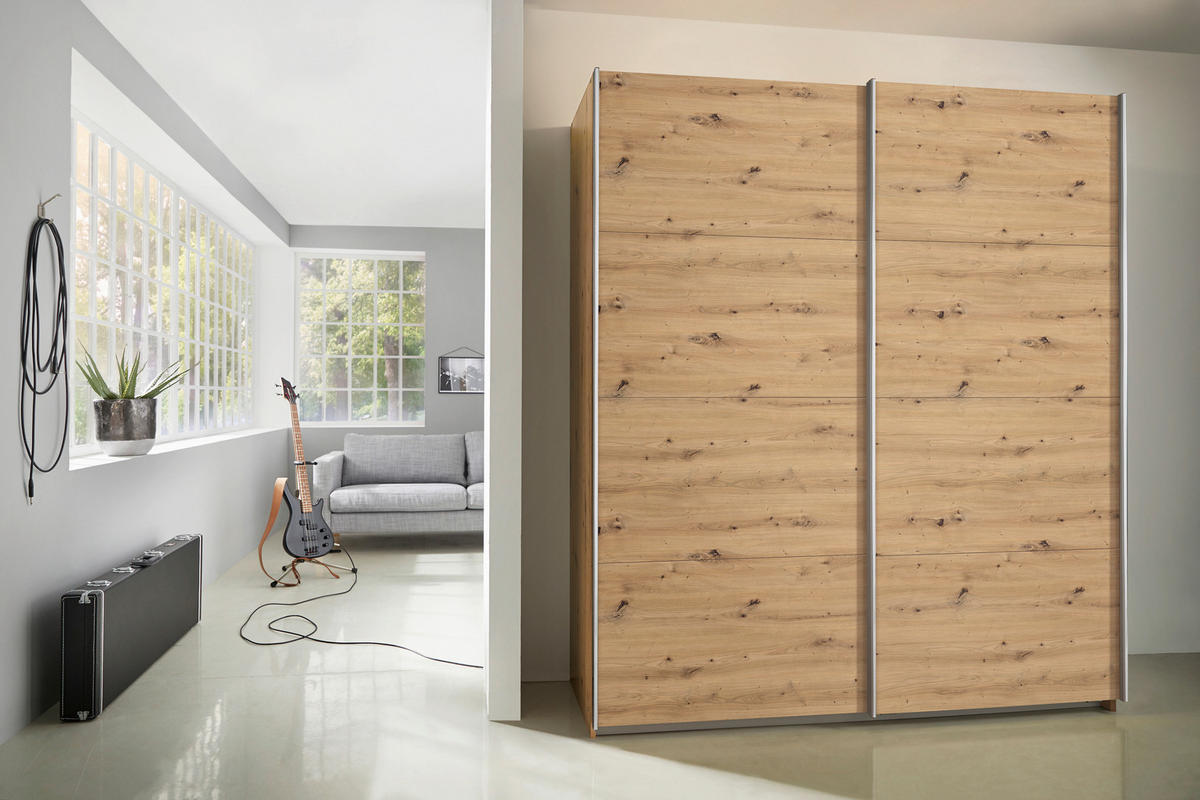 SCHWEBETÜRENSCHRANK in Eiche Artisan  - Alufarben/Eiche Artisan, Modern, Holzwerkstoff/Metall (181/197/61cm) - Rauch Möbel