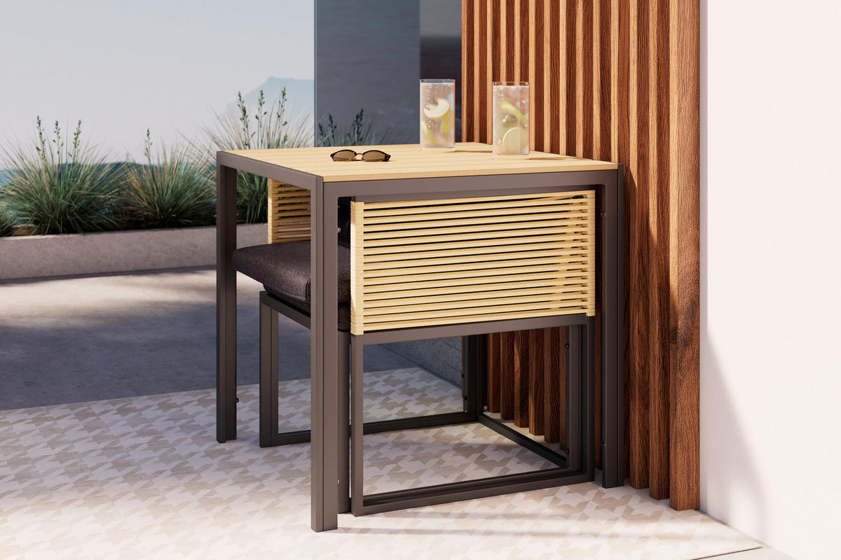 BALKONSET  3-teilig  - Dunkelgrau/Anthrazit, MODERN, Kunststoff/Textil (69,5/74/70cm) - Ambia Garden