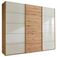SCHWEBETÜRENSCHRANK 250/217/67 cm 3-türig Champagner, Eiche Bianco  - Eiche Bianco/Champagner, Natur, Glas/Holz (250/217/67cm) - Linea Natura