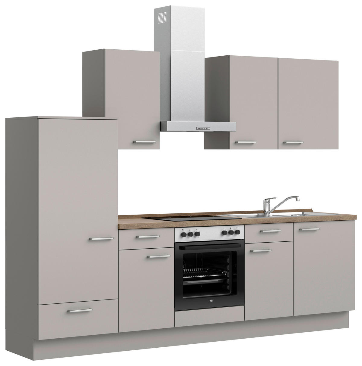KÜCHENBLOCK Touch 270 cm  in Grau, Eiche dunkel  - Eiche dunkel/Edelstahlfarben, MODERN, Holzwerkstoff/Metall (270cm) - Nobilia