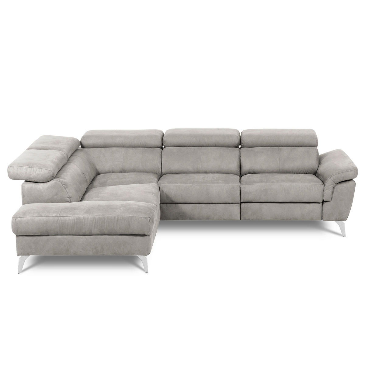 ECKSOFA SONO in Lederlook Grau Bettkasten, Armteilverstellung, Kopfteilverstellung  210/265 cm  - Chromfarben/Grau, Design, Textil/Metall (210/265cm) - Livetastic