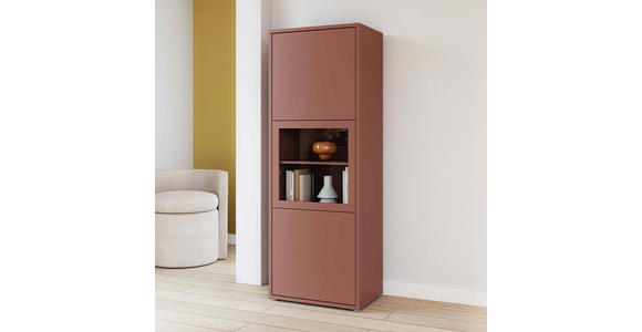 VITRINE  in Terracotta  - Sandfarben/Terracotta, MODERN, Glas/Holz (64,8/179,1/44cm) - Carryhome