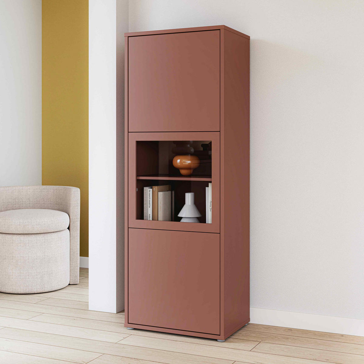 VITRINE  in Terracotta  - Sandfarben/Terracotta, MODERN, Glas/Holz (64,8/179,1/44cm) - Carryhome